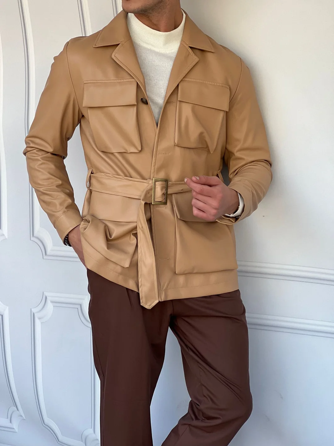 Torba Cep Kemer Detaylı Deri Mont