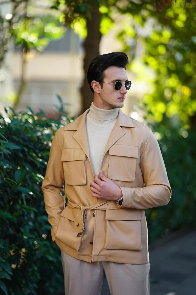 Torba Cep Kemer Detaylı Deri Mont - küçük resim 2