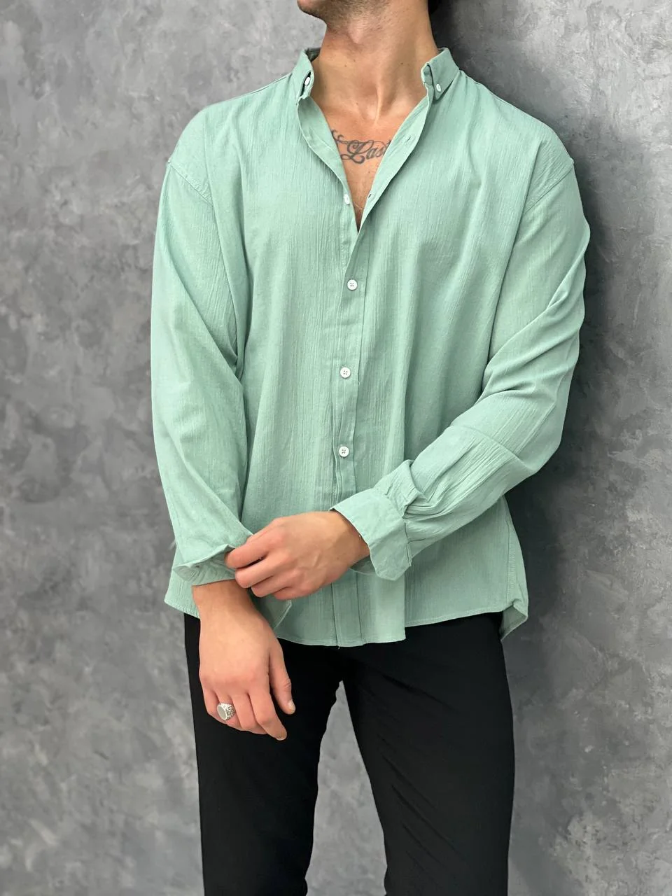 Krinkıl Kumaş Oversize Kesim Keten Gömlek